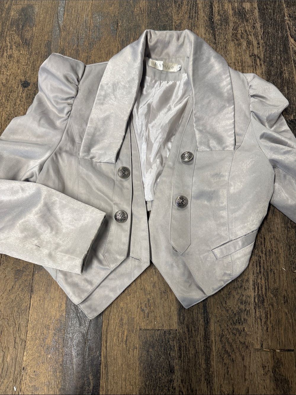 Vintage Silver Cropped Double-Breasted Blazer bolero Military  style